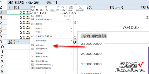 excel中,如何使用透视表做按周统计业绩