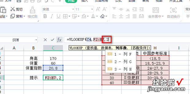 excel如何根据体重指数得出标准判断提示