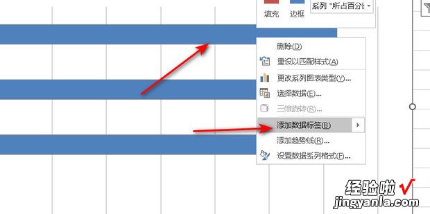 excel如何使条形图能显示所在百分百比数据标签