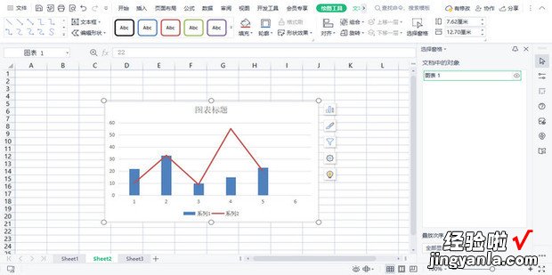 WPS两组数据柱状图和折线图怎么在一个图表显示