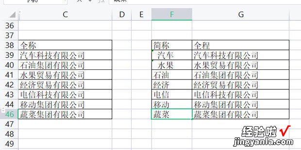 Excle中如何用VLOOKUP函数根据简称查找全称