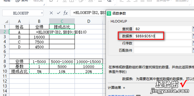 如何使用HLOOKUP根据区间计算销售提成占比