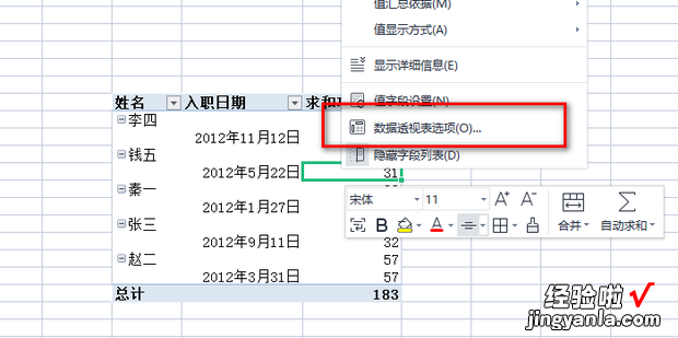 数据透视表中如何合并居中排列带标签的单元格