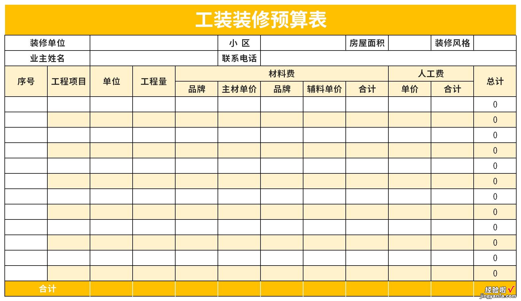 工装装修预算表Word文档下载