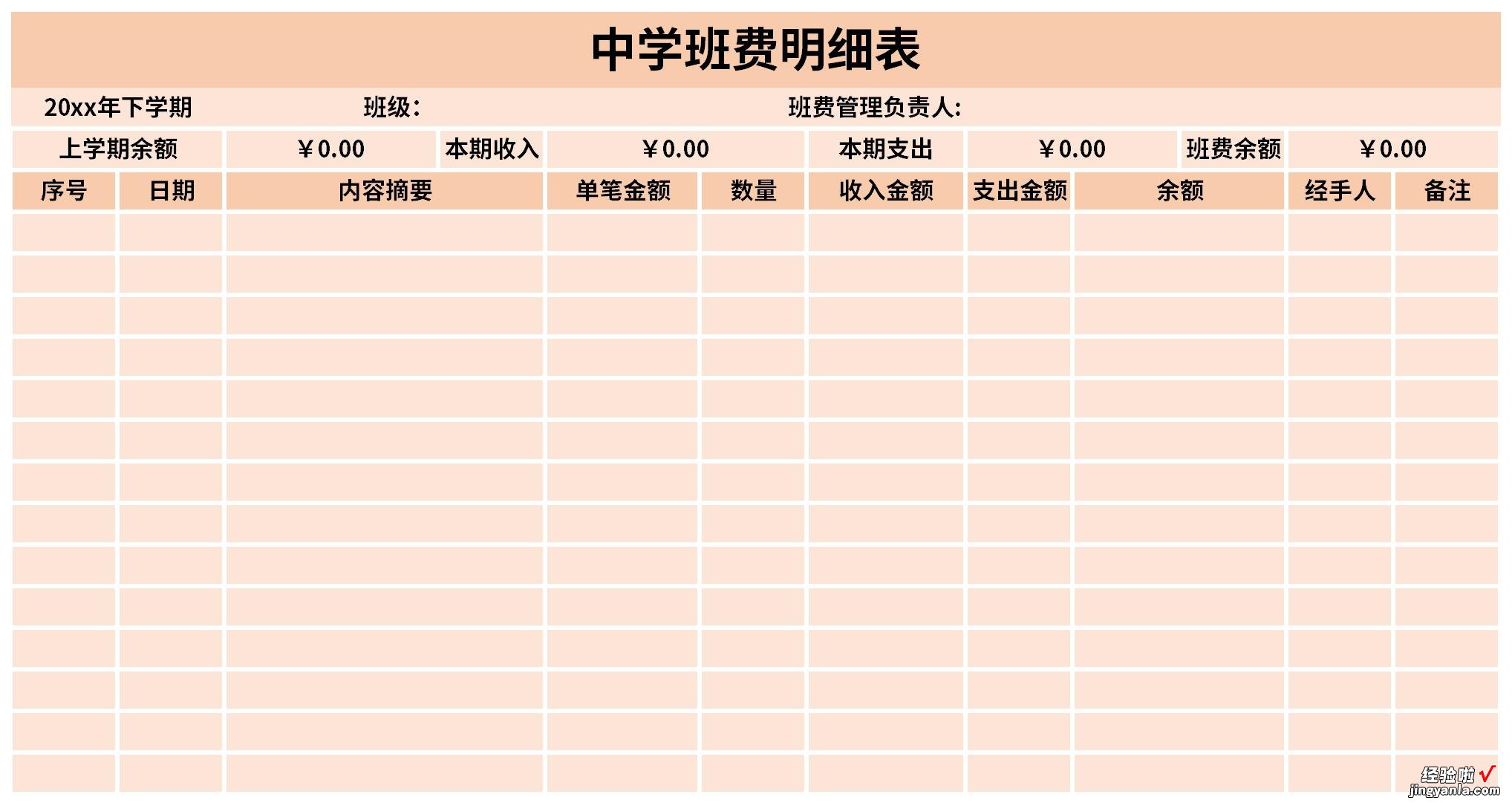 中学班费明细表Word文档下载