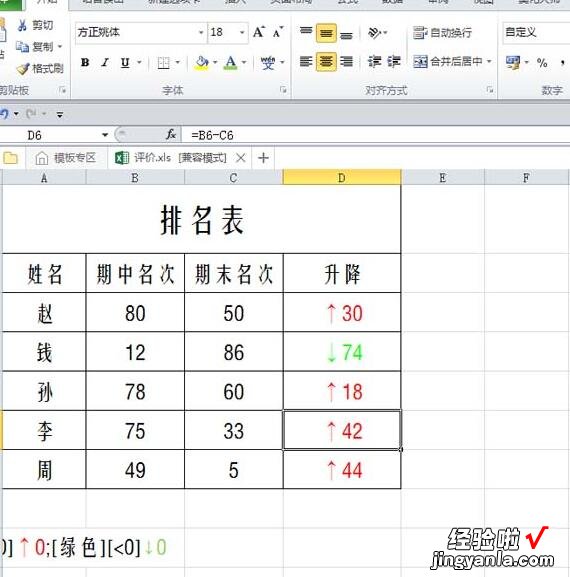 小编分享Excel表格数据使用红绿箭头表示升降的详细操作