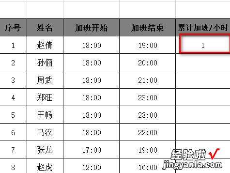 分享Excel表格快速计算公司员工的累积加班工时的方法教程