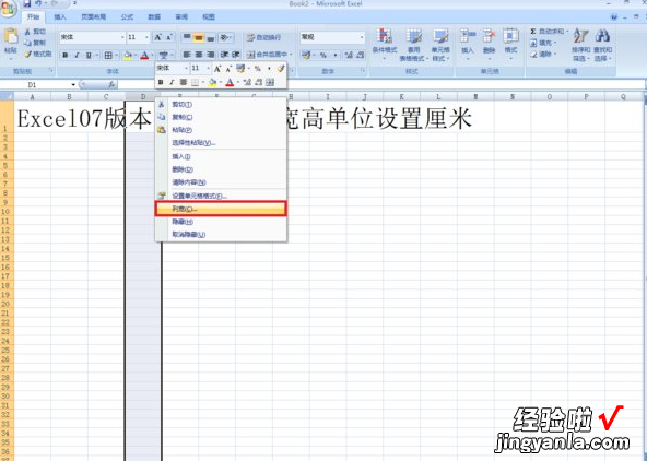 教你excel2007将列宽单位改为厘米的操作过程