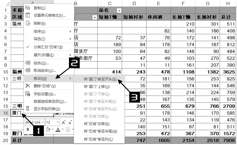 数据透视表中的排序