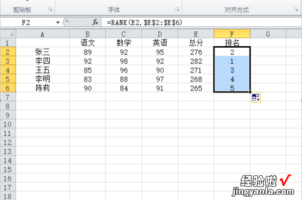 excel表格如何显示排名名次 excel表格怎么排名