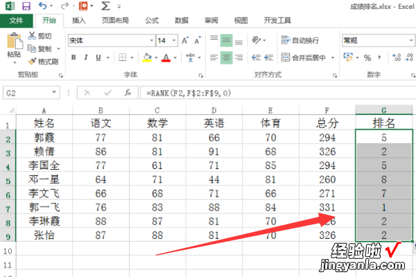 excel表格如何显示排名名次 excel表格怎么排名