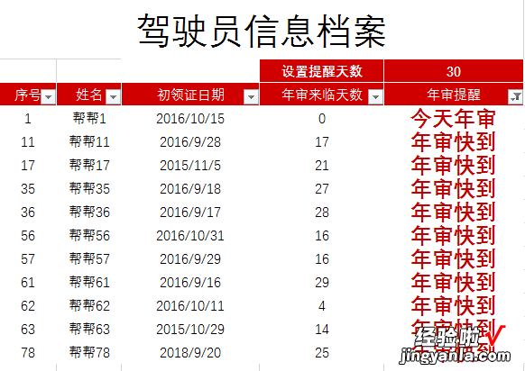 Excel快速显示年审生日来临天数，到期提醒一键显示，简单不劳神