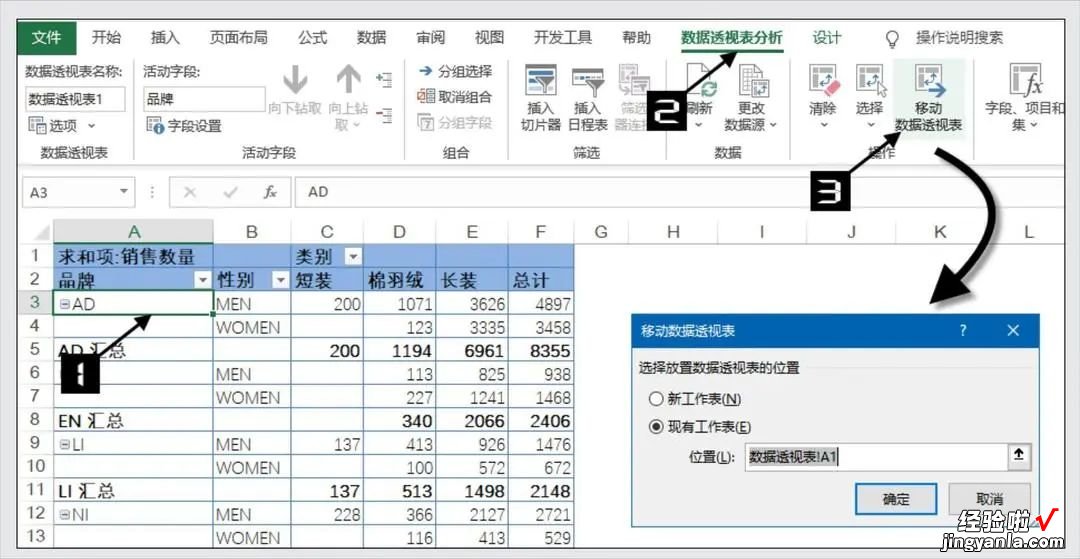 数据透视表的复制和移动