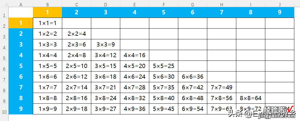 1-4 单元格引用练习，制作九九乘法表