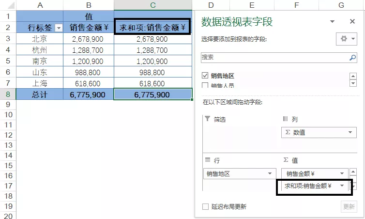 数据透视表的值显示方式