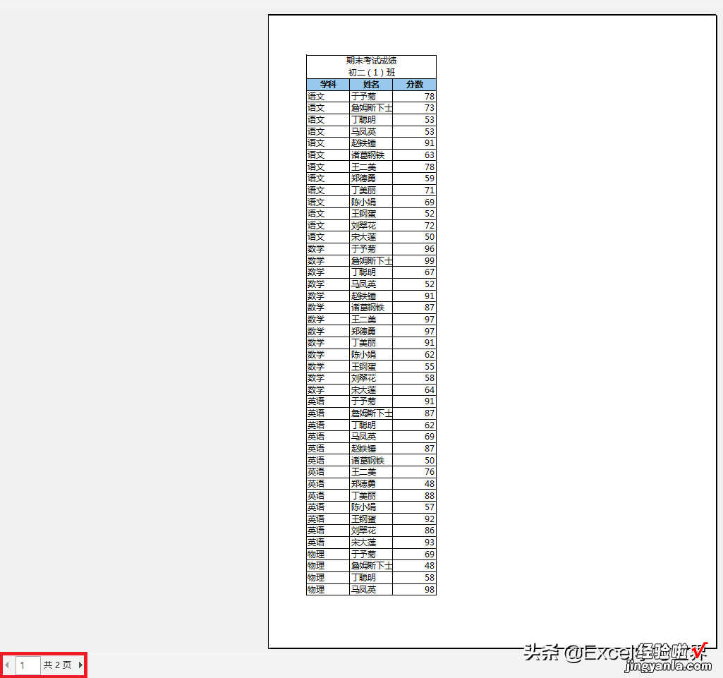 打印 Excel 表格，首页不显示页码，从第 2 页开始编号