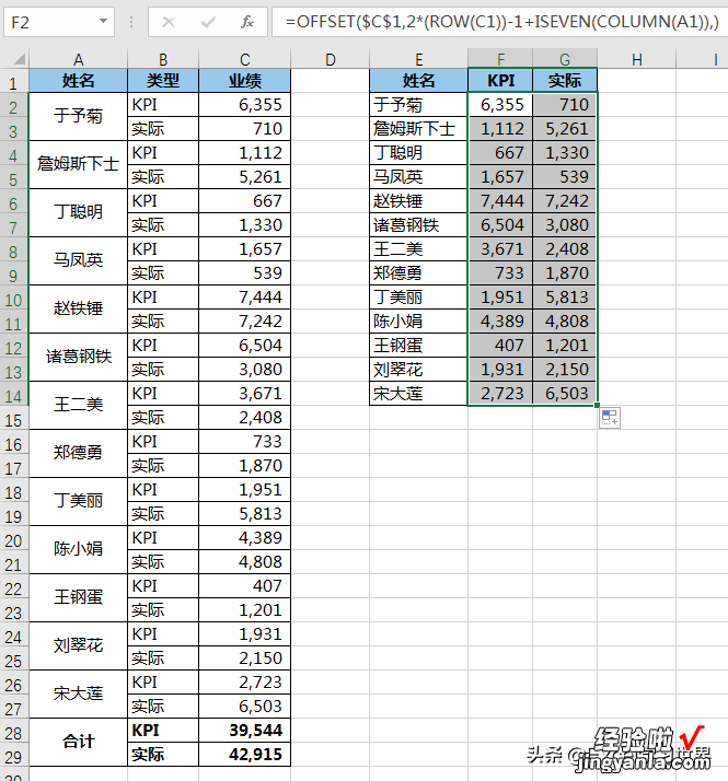 Excel – 将奇、偶数行的数据分别提取成两列，貌似挺难的