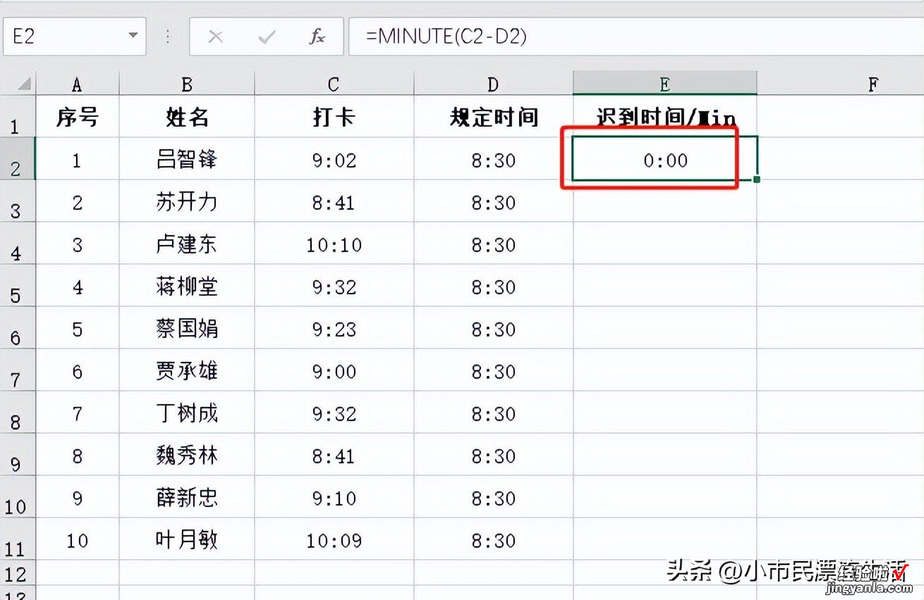 获取时间的分钟数MINUTE函数应用技巧