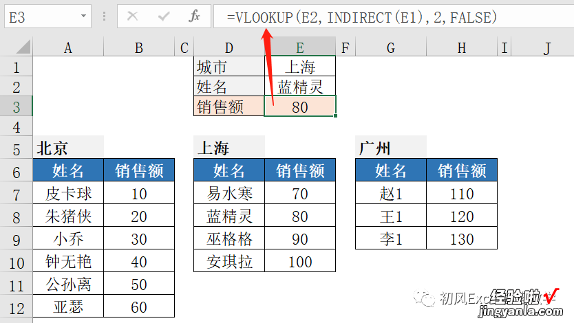 使用VLOOKUP函数在多个查找区域查找