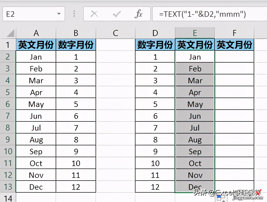 英文和数字表示的月份，如何在 Excel 中相互转换？