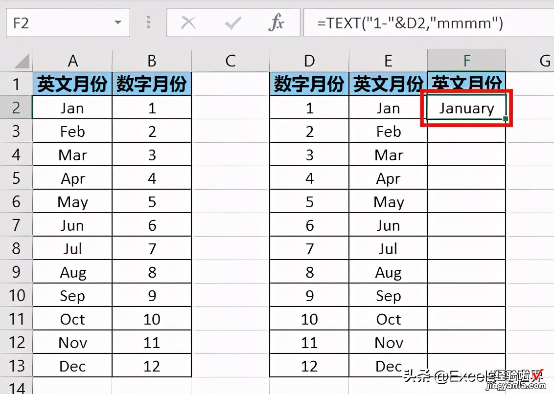 英文和数字表示的月份，如何在 Excel 中相互转换？