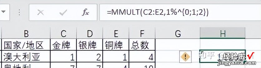 按奖牌排名——加权思想在excel中的应用