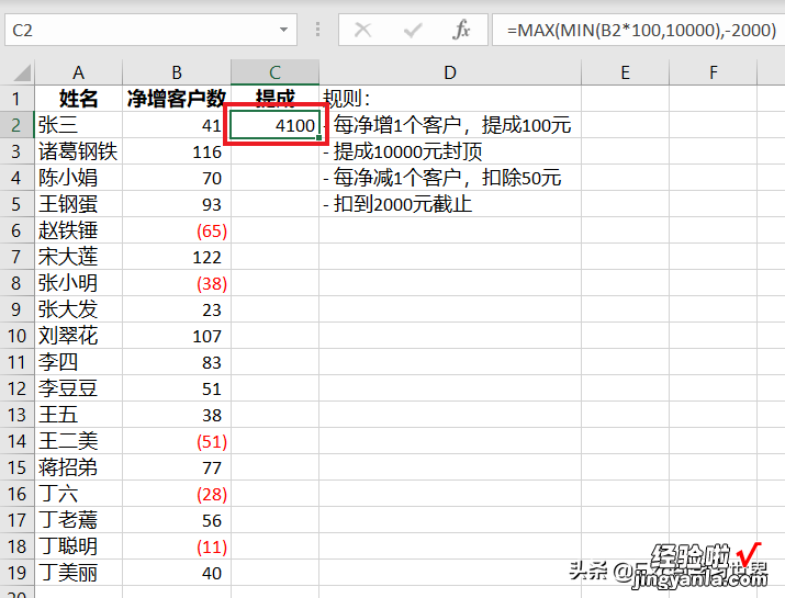 Excel – min max 函数的另类用法，按规则计算奖金提成