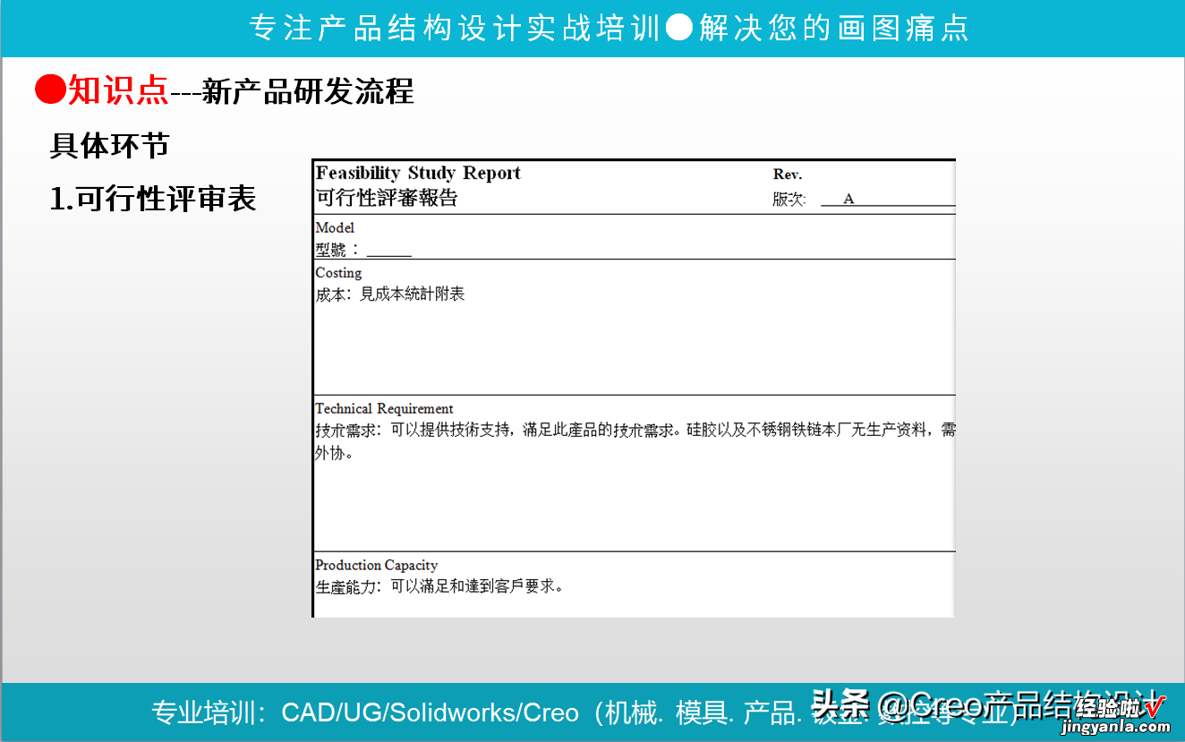 Proe/Creo产品结构设计实战-研发流程简述｜免费领PPT