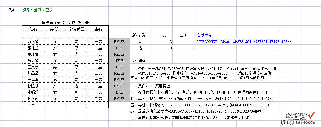 sumproduct函数：先计算多个数组的元素之间的乘积再求和