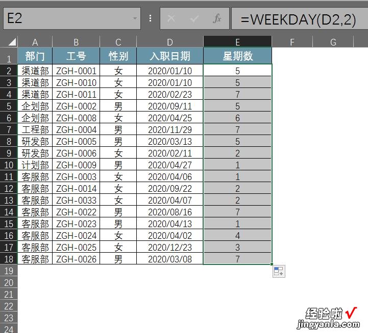 在Excel中如何将日期转换成星期数-在excel中如何将日期转换成星期数字