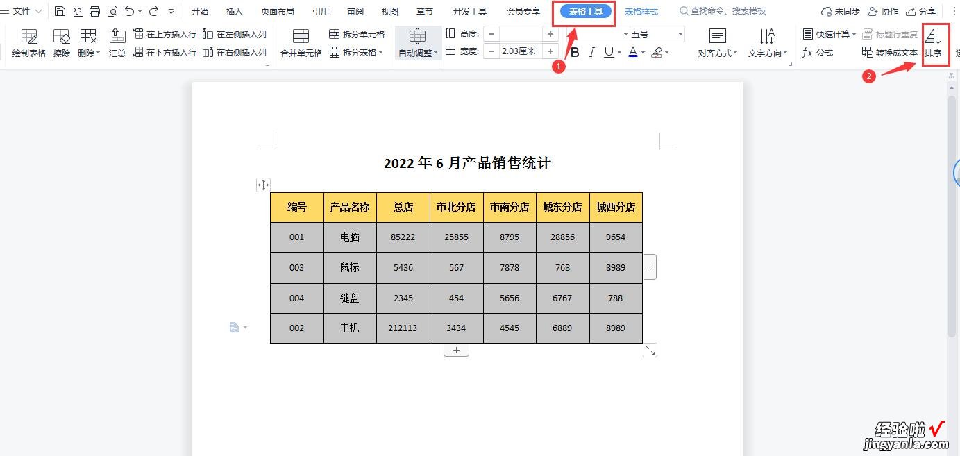 word文档里面怎么排序 WPS中如何对word表格中数据进行排序