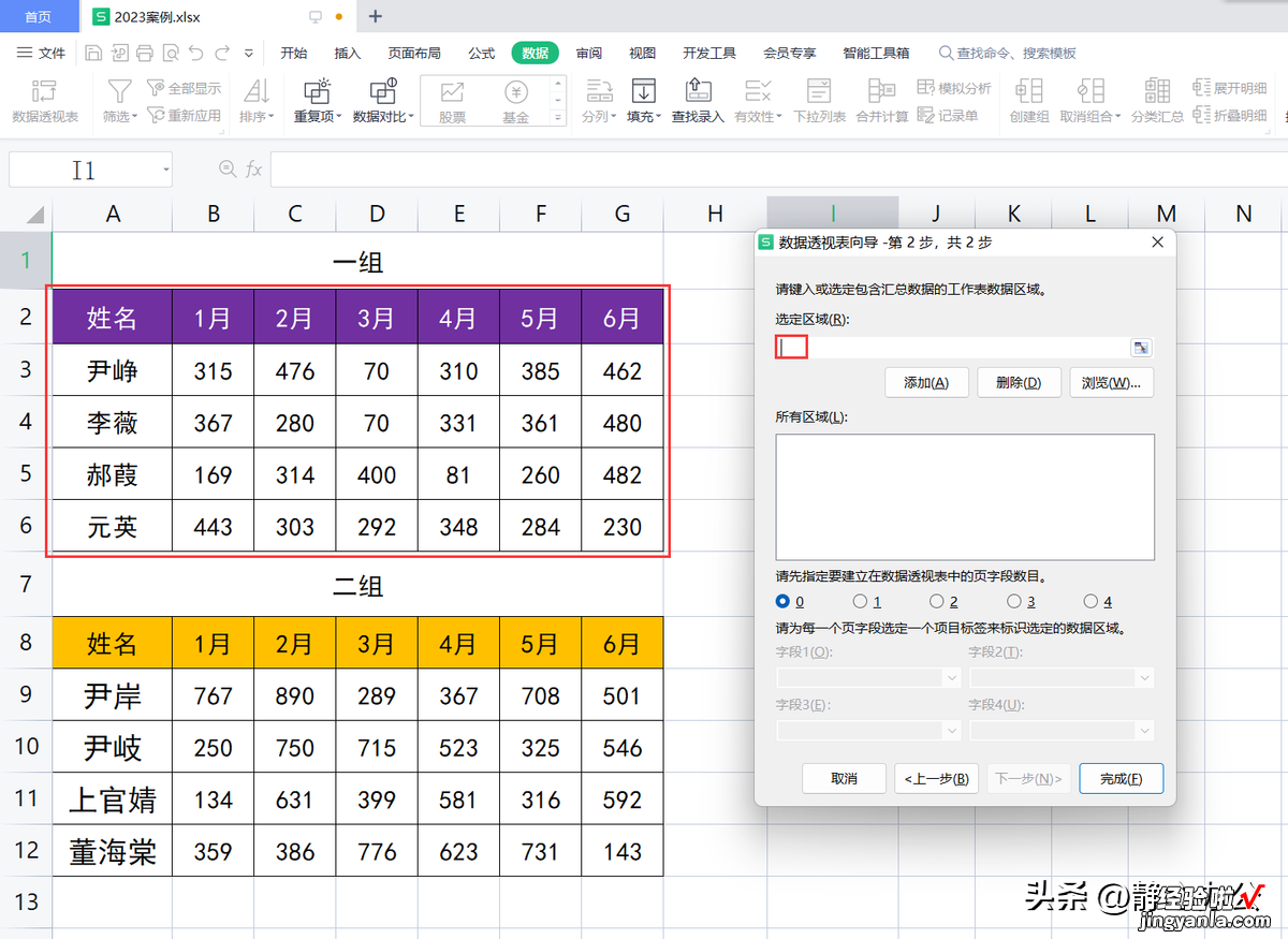 wps表格：多个数据区域创建数据透视表时，如何自定义页字段？